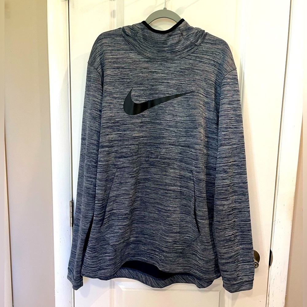 Nike Spotlight Dri-Fit Pullover Hoodie Navy/Heather Gray Sz XL Big Swoosh Logo